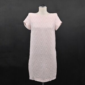 MAJE Chevron Textured Dress Size S Soft Pink Mod Twee Retro‎ Twiggy Short Sleeve
